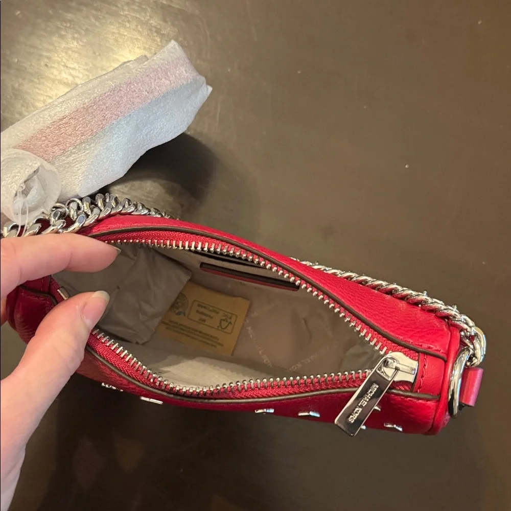 Michael Kors Pink Studded Crossbody Bag with Silver Chain